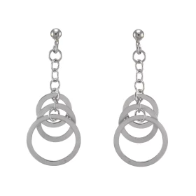 Boucles d oreilles pendantes argent rhodié composées 3 cercles dont 1 satiné suspendus a une chaînette Largeur : 16mm Long...