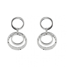 Boucles d oreillespendantes argent rhodié composées cercles dont un ciselé Largeur : 14mm