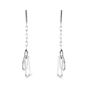 Boucles d oreilles pendantes argent rhodié composées d une chaînette 3 anneaux ovales Largeur : 6mm Longueur totale : 55mm...