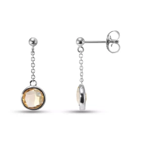 Boucles d oreilles Pendantes Argent Rhodié 925 composées d une citrine ronde facetée 7mm diamètre Chaîne maille forçat ron...