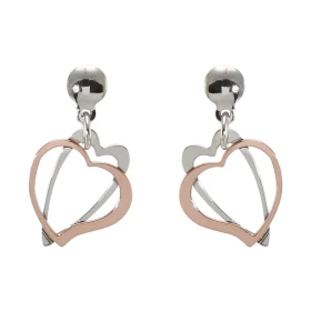 Boucles d oreilles pendantes argent argent flashé or rose composées 2 coeurs imbriqués Dimension du motif : 15x15mm Systèm...