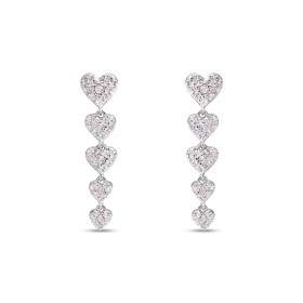 Boucles d oreilles pendantes argent rhodié composées 5 coeurs chutte sertis d oxydes zirconium Largeur : 7mm Longueur tota...