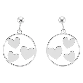 Boucles d oreilles pendantes argent rhodié composées d un cercle 15mm diamètre ajouré coeurs Système d attache : poussette...