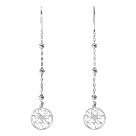 Boucles d oreilles pendantes argent rhodié composées d une cercle 12mm ajouré coeurs d une chaîne 3 perles d argent Longue...
