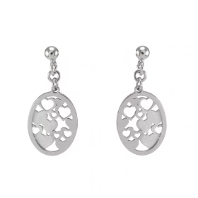 Boucles d oreilles pendantes argent rhodié composées coeurs argent argent satinés dans un ovale 12mm large Longueur totale...
