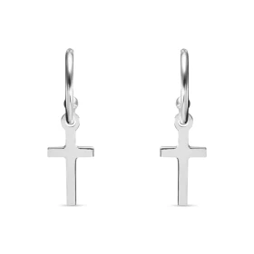 Boucles d oreilles pendantes argent rhodié composées d un demi anneau sur lequel est suspendu une croix Longueur totale : ...