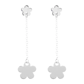 Boucles d oreilles pendantes argent rhodié composées d une petite fleur 7x7mm posée sur le lobe à laquelle est suspendue p...