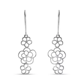  Boucles d oreilles pendantes argent rhodié composées 3 fleurs soudées les une aux autres Largeur : 11mm Longueur totale :...
