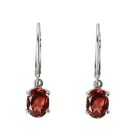 Boucles d oreilles Pendantes Argent Rhodié Grenat ovale 8x6mm Longueur d une boucle : 26mm Pierres ovales 8x6mm serties à ...