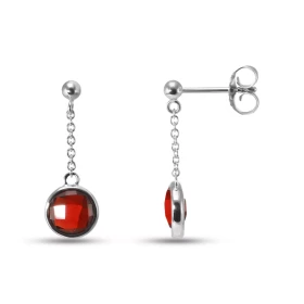 Boucles d oreilles Pendantes Argent Rhodié 925 composées d un grenat rond faceté 7mm diamètre Chaîne maille forçat ronde 1...
