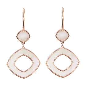  Boucles d oreilles pendantes argent rhodié flashé or rose composées 2 losanges nacre 9x9 et21x21mm Système d attache : cr...