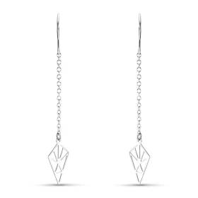 Boucles d oreilles pendantes argent rhodié composées d un losange suspendu à une chaînette Largeur : 10mm Longueur totale ...