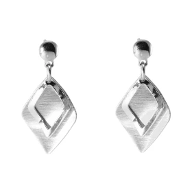 Boucles d oreilles pendantes argent rhodié composées d un losange satiné un losange lisse Largeur : 15mm Longueur totale :...