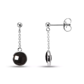 Boucles d oreilles Pendantes Argent Rhodié 925 composées d un onyx rond faceté 7mm diamètre Chaîne maille forçat ronde 1,4...