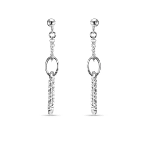  Boucles d oreilles pendantes argent rhodié composées d une chaînette, d un ovale lisse un ovale texturé Largeur : 16mm Lo...