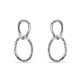 Boucles d oreilles pendantes argent rhodié composées 2 ovales ondulés dont un texturé Largeur : 10mm Longueur totale : 21m...