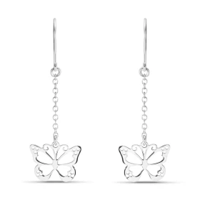 Boucles d oreilles pendantes argent rhodié un papillon 11x15mm Longueur totale : 45mm Système d attache : crochet