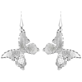Boucles d oreilles pendantes argent rhodié composées d un papillon argent brossé ciselé 25x32mm Système d attache : croche...