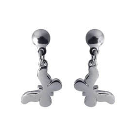 Boucles d oreilles pendantes argent rhodié composées d un papillon 9x14mm Système d attache : poussette belge Longueur tot...