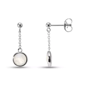 Boucles d oreilles Pendantes Argent Rhodié 925 composées d un quartz rose rond faceté 7mm diamètre Chaîne maille forçat ro...