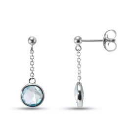 Boucles d oreilles Pendantes Argent Rhodié 925 composées d une topaze bleue ronde facetée 7mm diamètre Chaîne maille força...