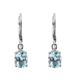 Boucles d oreilles Pendantes Argent Rhodié Topaze Bleue Traitée ovale 8x6mm Longueur d une boucle : 26mm Pierres ovales 8x...