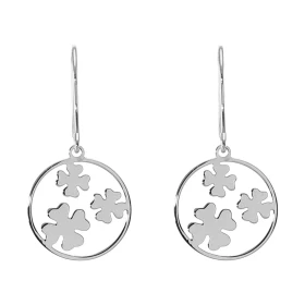 Boucles d oreilles pendantes argent rhodié composées 3 trèfles à quatre feuilles dans un cercle 15mm diamètre Système d at...