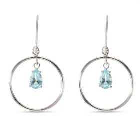 Boucles d oreilles Pendantes Argent Topaze bleue traitée Poire Motif rond 17mm Argent 925 rhodié Pierres taille poire 7x5m...