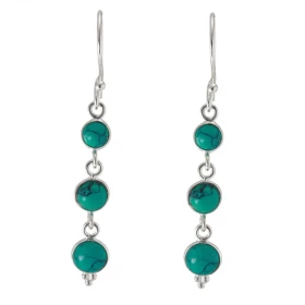  Boucles d oreilles Argent 925 Turquoise reconstituée  serties pierres rondes 5, 6 7mm diamètre Longueur : 5cm 