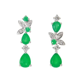 Boucles d oreilles Pendantes Asymétriques Or Blanc 750 Emeraude Diamant Ces boucles sont serties Emeraudes rondes poires p...