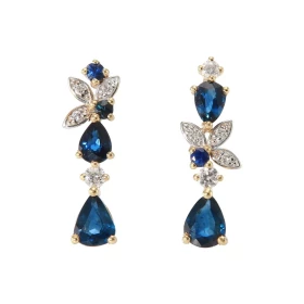  Boucles d oreilles Pendantes Asymétriques Or Jaune 750 Saphir Diamant Ces boucles sont serties Saphirs ronds poires pour ...