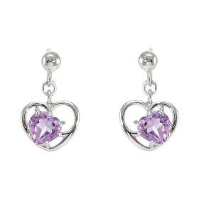 Boucles d oreilles Pendantes Coeur Argent 925 Rhodié Améthyste Boucles composées d un motif coeur serti d une pierre forme...