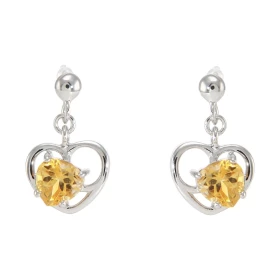Boucles d oreilles Pendantes Coeur Argent 925 Rhodié Citrine Boucles composées d un motif coeur serti d une pierre forme c...