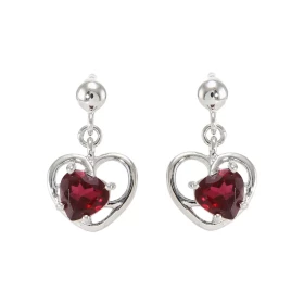 Boucles d oreilles Pendantes Coeur Argent 925 Rhodié Grenat Boucles composées d un motif coeur serti d une pierre forme co...