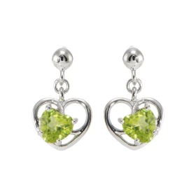 Boucles d oreilles Pendantes Coeur Argent 925 Rhodié Péridot Boucles composées d un motif coeur serti d une pierre forme c...