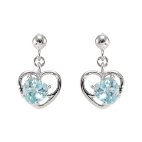 Boucles d oreilles Pendantes Coeur Argent 925 Rhodié Topaze bleue traitée Boucles composées d un motif coeur serti d une p...
