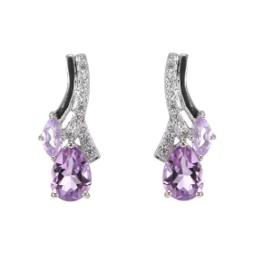 Boucles d oreilles Pendantes Argent 925 Rhodié Améthyste Poire Marquise Boucles composées motifs pavés d oxydes zirconium ...