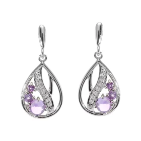 Boucles d oreilles Pendantes Argent 925 Rhodié Améthyste Rondes Oxydes Boucles composées motifs forme poire pavés d oxydes...
