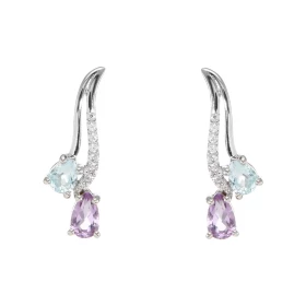 Boucles d oreilles Pendantes Argent 925 Rhodié Améthyste Topaze Oxyde Boucles composées motifs pavés d oxydes zirconium se...
