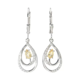 Boucles d oreilles Pendantes Argent 925 Rhodié Citrine Poire 5x3mm Oxydes Boucles composées motifs forme poire pavés d oxy...