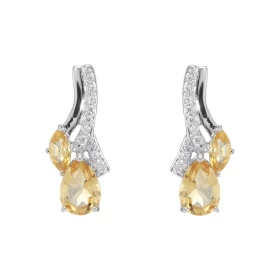 Boucles d oreilles Pendantes Argent 925 Rhodié Citrine Poire Marquise Boucles composées motifs pavés d oxydes zirconium se...