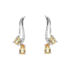 Boucles d oreilles Pendantes Argent 925 Rhodié Citrine Poire Oxyde Boucles composées motifs pavés d oxydes zirconium serti...