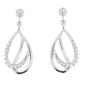 Boucles d oreilles pendantes Argent 925 rhodié oxyde zirconium Dimensions d une boucle vue face : 22x10mm Système fermetur...