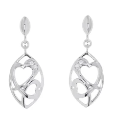 Boucles d oreilles pendantes Argent 925 rhodié oxyde zirconium 2 coeurs entrelacés Dimensions d une boucle vue face : 22x8...