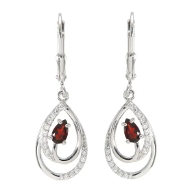 Boucles d oreilles Pendantes Argent 925 Rhodié Grenat Poire 5x3mm Oxydes Boucles composées motifs forme poire pavés d oxyd...