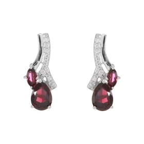 Boucles d oreilles Pendantes Argent 925 Rhodié Grenat Poire Marquise Boucles composées motifs pavés d oxydes zirconium ser...