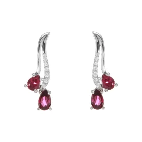 Boucles d oreilles Pendantes Argent 925 Rhodié Grenat Poire Oxyde Boucles composées motifs pavés d oxydes zirconium sertis...