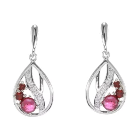 Boucles d oreilles Pendantes Argent 925 Rhodié Grenat Ronds Oxydes Boucles composées motifs forme poire pavés d oxydes zir...