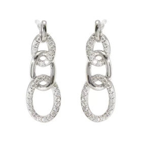Boucles d oreilles Pendantes Argent 925 Rhodié Maillons pavés d Oxydes Motifs composés 3 maillons fixes Le pavage est comp...