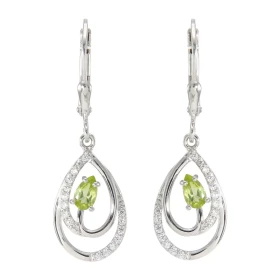Boucles d oreilles Pendantes Argent 925 Rhodié Péridot Poire 5x3mm Oxydes Boucles composées motifs forme poire pavés d oxy...